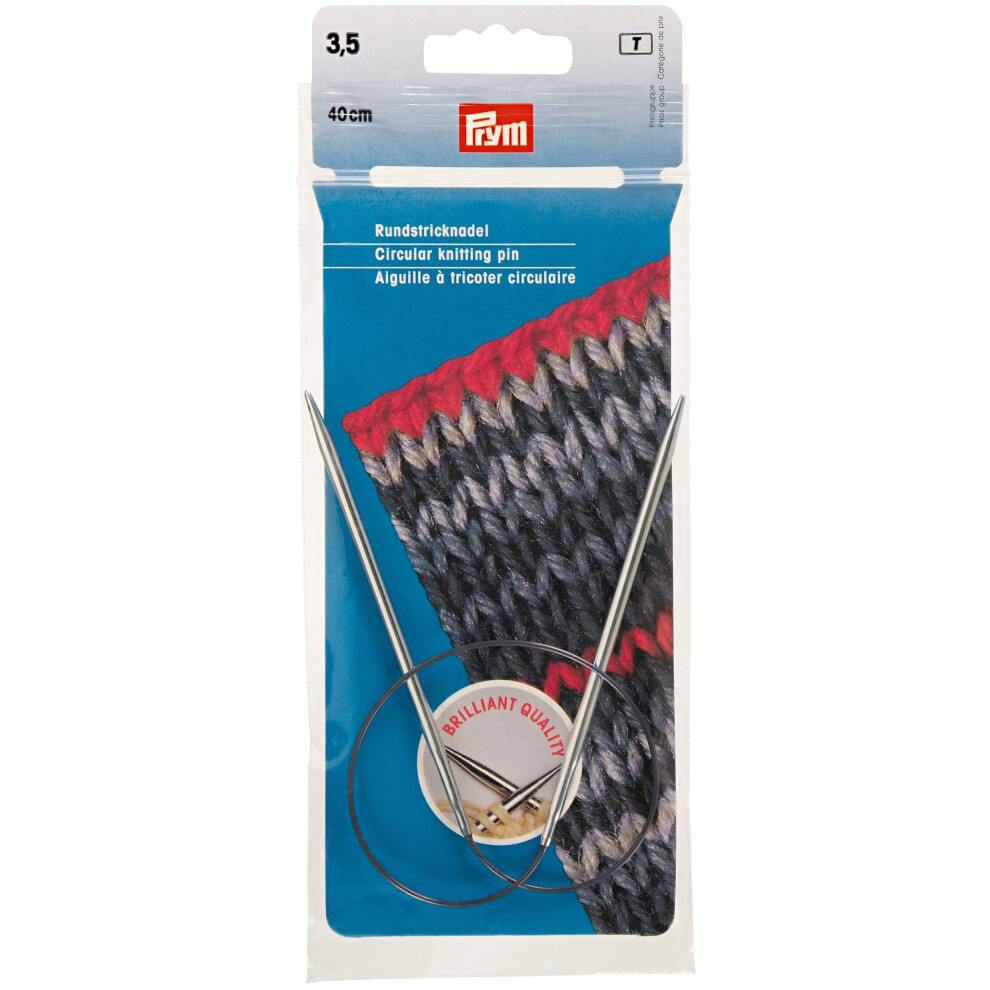 Prym 16"" Circular Brass 3.5Mm Knitting Needles Silver