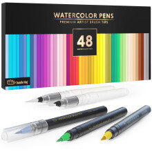 Cutie cadou: 48 pixuri cu pensula acuarela premium, care se potrivesc foarte mult, Markere pentru culoarea apei, fara dungi. Valoare incredibila,