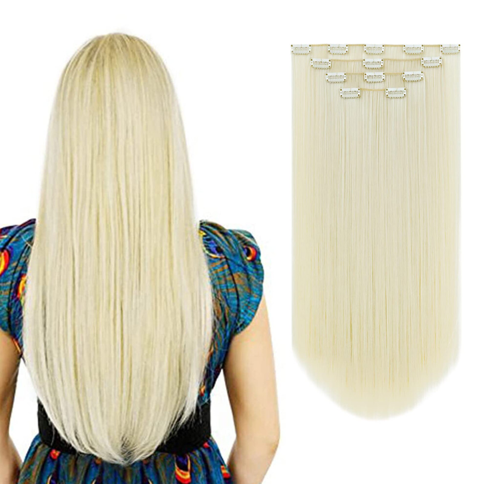 Syxlcygg Blonde Hair Extension Clip Hair Extensions 22"" Straight Hair Pieces