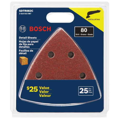 Bosch BOSCH SDTR082C 25 τμχ. 3-3/4 ιντσών 80 Grit Λεπτομέρειες Σατινέ Φύλλα για Ξύλο, Κόκκινο