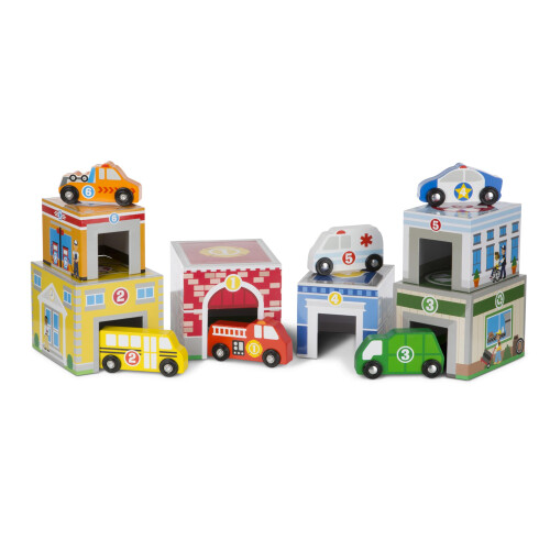 Melissa & Doug Melissa & Doug Nesting and Sorting Blocks - 6 gebouwen, 6 houten voertuigen
