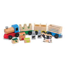 Melissa & Doug Houten Boerderij Treinset - Klassiek Houten Speelgoed (3 koppeling wagons)