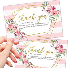 T MARIE 50 grote 4x6 roze bedankbriefkaarten Kleine zakelijke benodigdheden voor boetiekwinkels - Faux goud en roze bloemen Bedankt voor uw bestellin