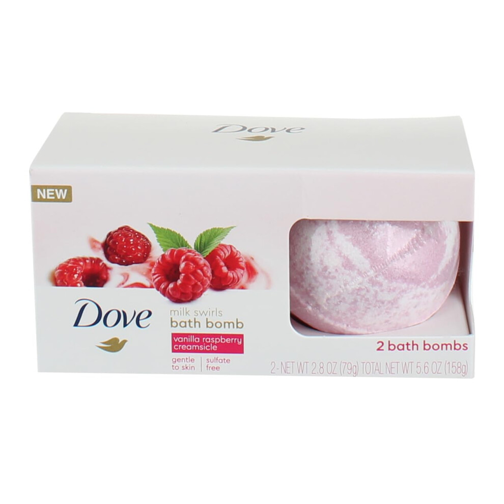 Dove Milk Swirls Vanilla Raspberry Creamsicle Bath Bombs 2.8 oz Twin Pack