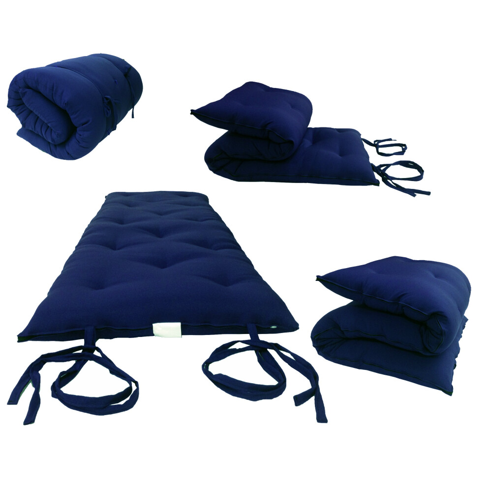 Matelas futon     roulettes D&D en coton/mousse/fibre traditionnel japonais/tha   landais pour yoga et m   ditation 30 l x 80 l Bleu marine