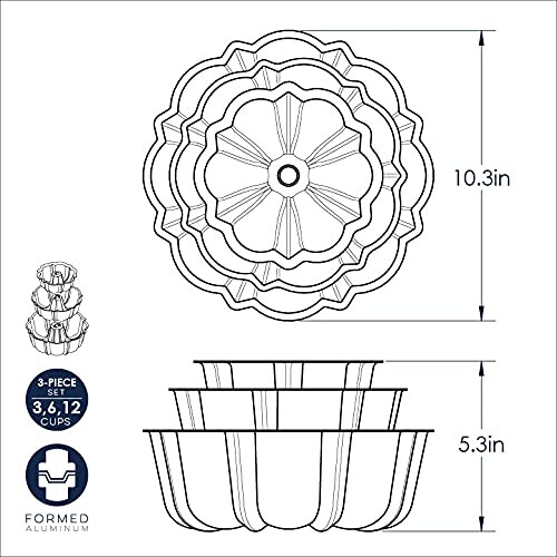 Nordic Ware Triered Bundt Set-3 6 12 x   cara de vidro do mar 2