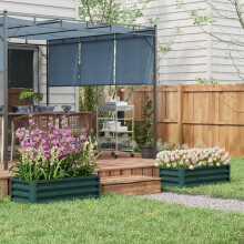 Outsunny Set of 2 Galvanised Raised Garden Beds - Green, Open-Bottom Planter Boxes (84H-013V00GN)