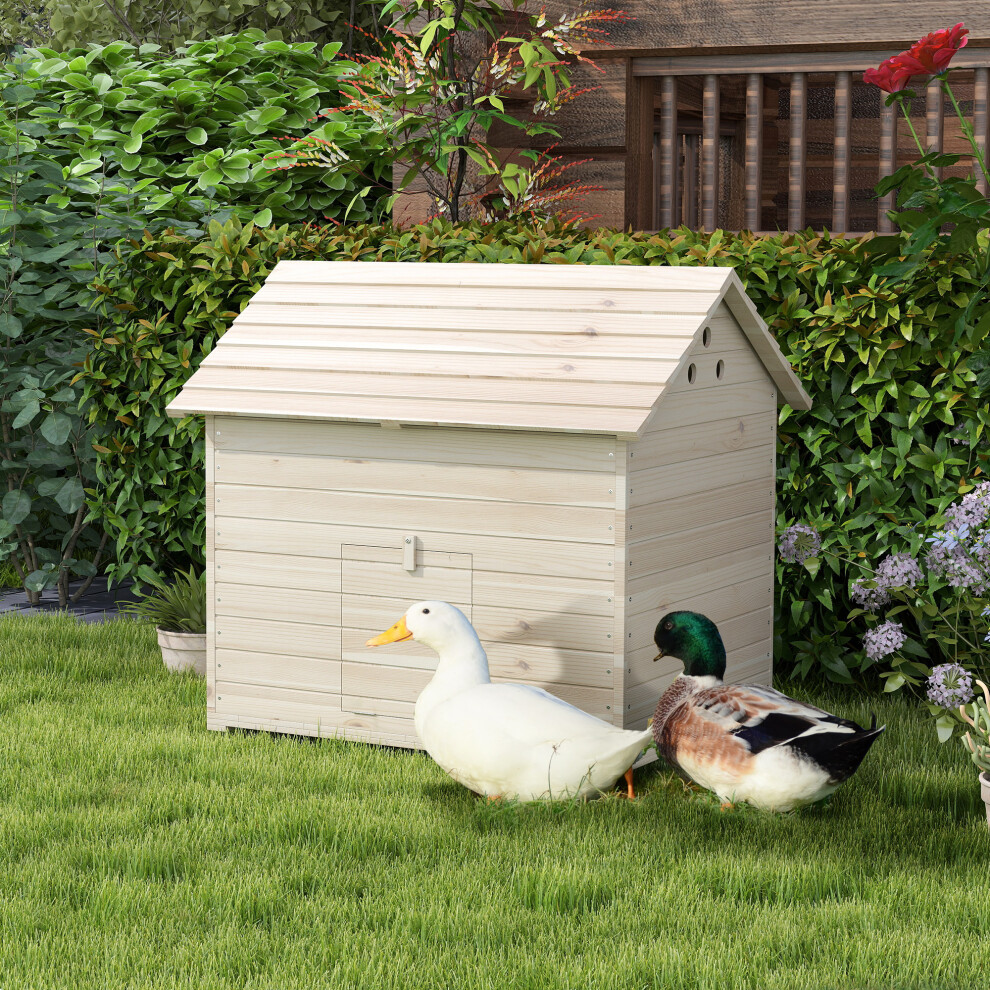Pawhut Wooden Duck House W/ Openable Roof, Raised Base, Air Holes - Natural