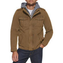 Levi's Mens Washed Cotton Hooded Military Jacket, Khaki, X-Small US