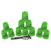 Hastighedsstabler | Officiel Sport Stacking Set Green - 12 Cups and Holding Stem | Materialer med lav grad med lav friktion | WSSA godkendt