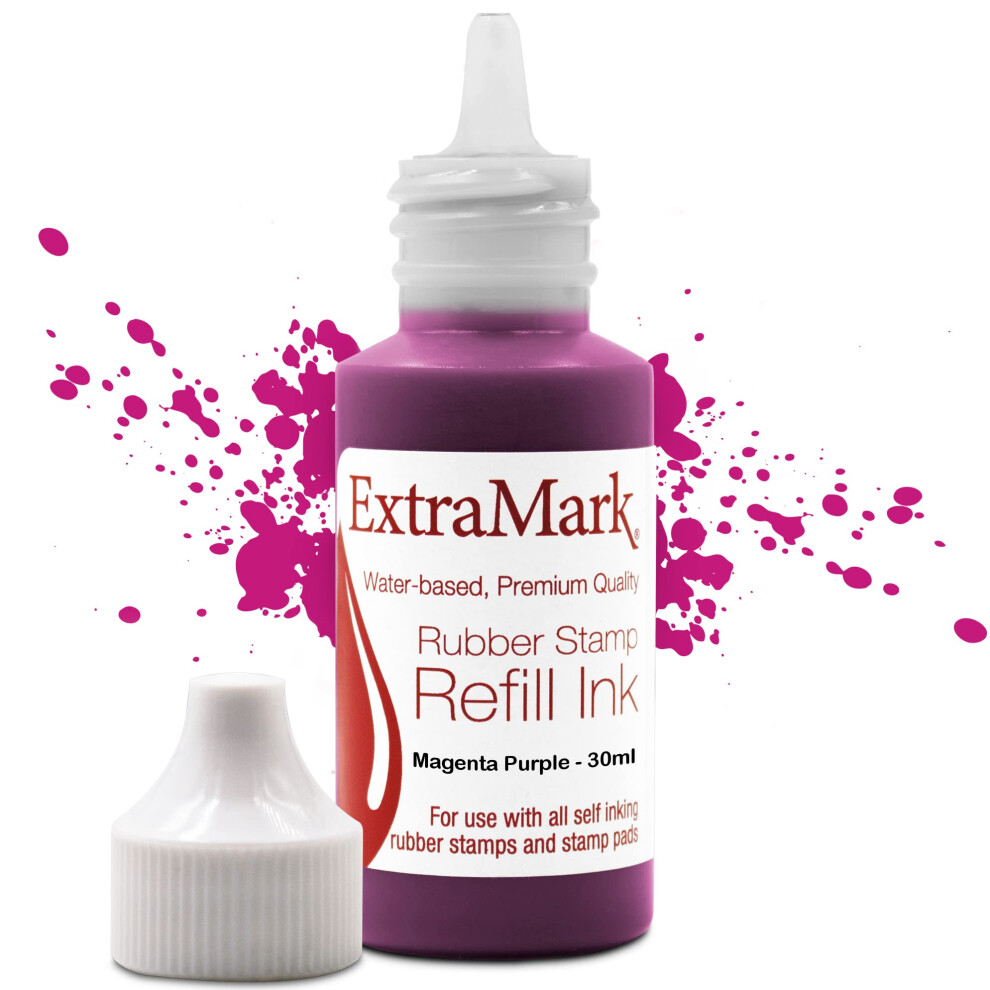 Extramark Premium Stamp Refill Inkt Voor Zelfinktende Stempels En Stempelkussens, 30 Ml Magenta Purple Color Inkt.-image