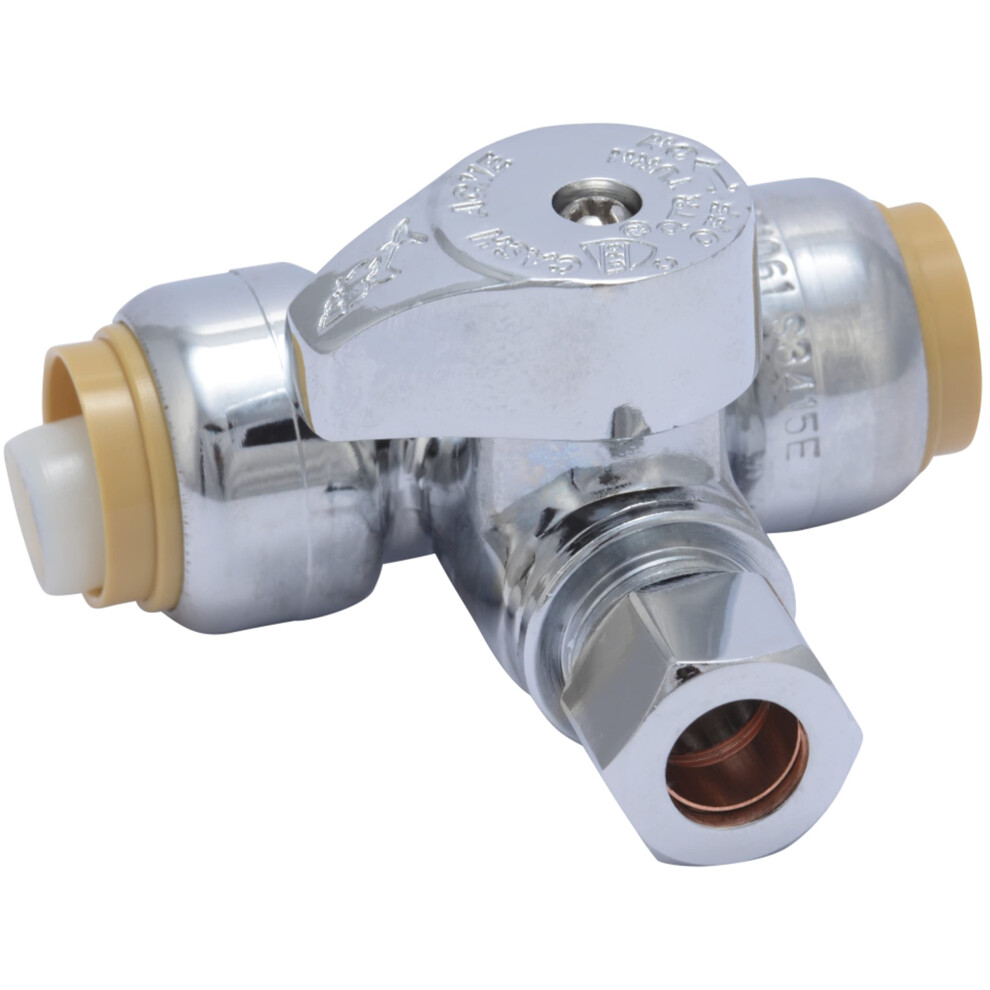 Sharkbite 1/2 X 1/2 X 3/8 Inch Compression Tee Stop Valve Push To Con 697285249844