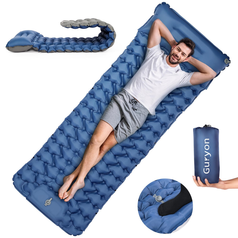 Self Inflating Camping Mat, Ultralight Inflatable Single Camp Mattress with Ergonomic Pillow, 9 cm Thick Portable Camping Pad