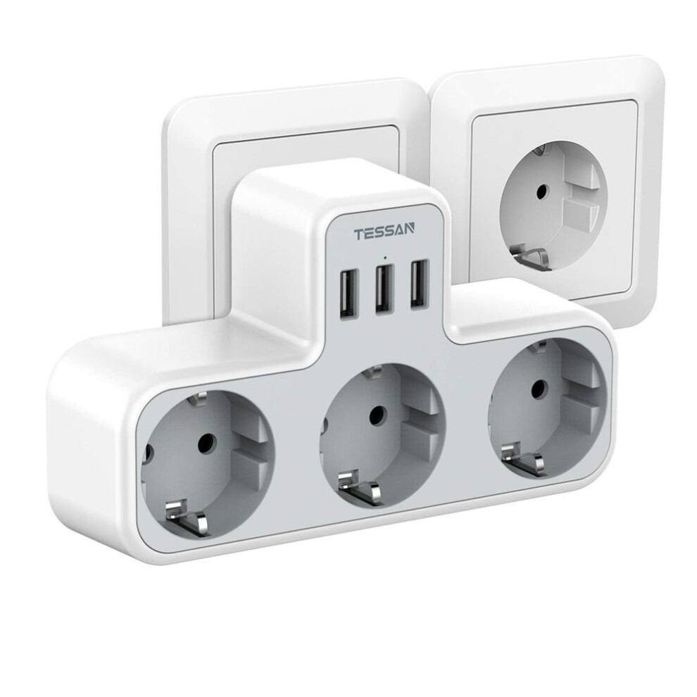 (gray, 3 Outlets & 3 USB Ports) Tessan Eu Usb Socket Adapter With 2/3 Ac Outlets & 2 Usb Charging Ports, Wall Socket Usb Charger With Multiple Protections For Home, Office, Kitch