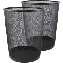 Zuvo Lightweight and Sturdy Circular Mesh Waste Bin - Pack of 2, Metal Black, 19 x 24.5 x 26 cm