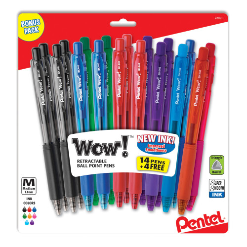 Pentel Pentel WOW! Αναδιπλούμενοι Στυλό, Μεσαία Γραμμή, Ποικιλία Χρωμάτων, 18-Συσκευασία