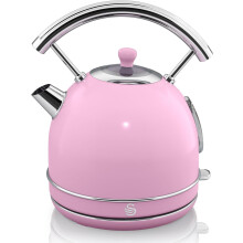 Retro-Wasserkocher 1,8 L Rosa - 3000 W, Kabellos, Strix-Automatik, BPA-freier Edelstahl, Vintage Design