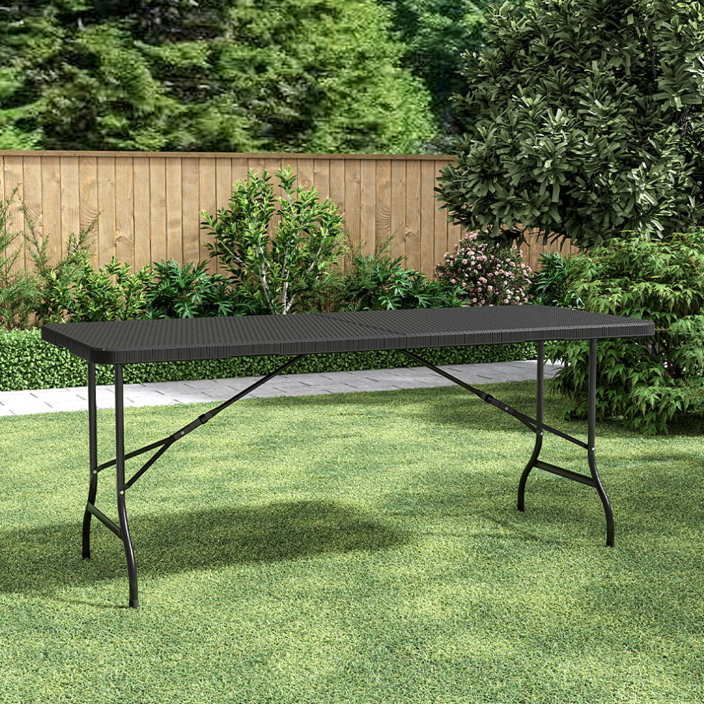 Outdoor Rattan Plastic Folding Table Black