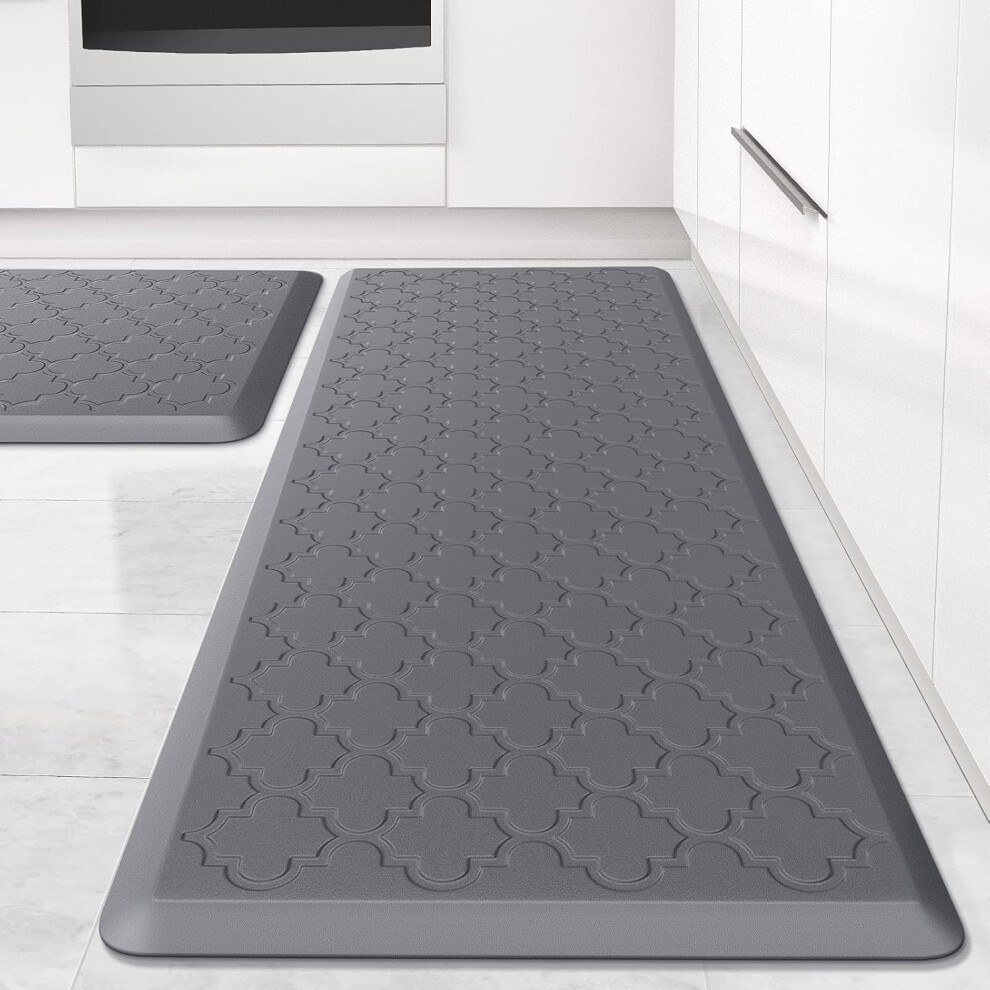 (Stylish Grey) [2 PCS] Cushioned Anti-Fatigue Floor Mat, Waterproof Non-Skid Ergonomic Comfort Foam Rugs