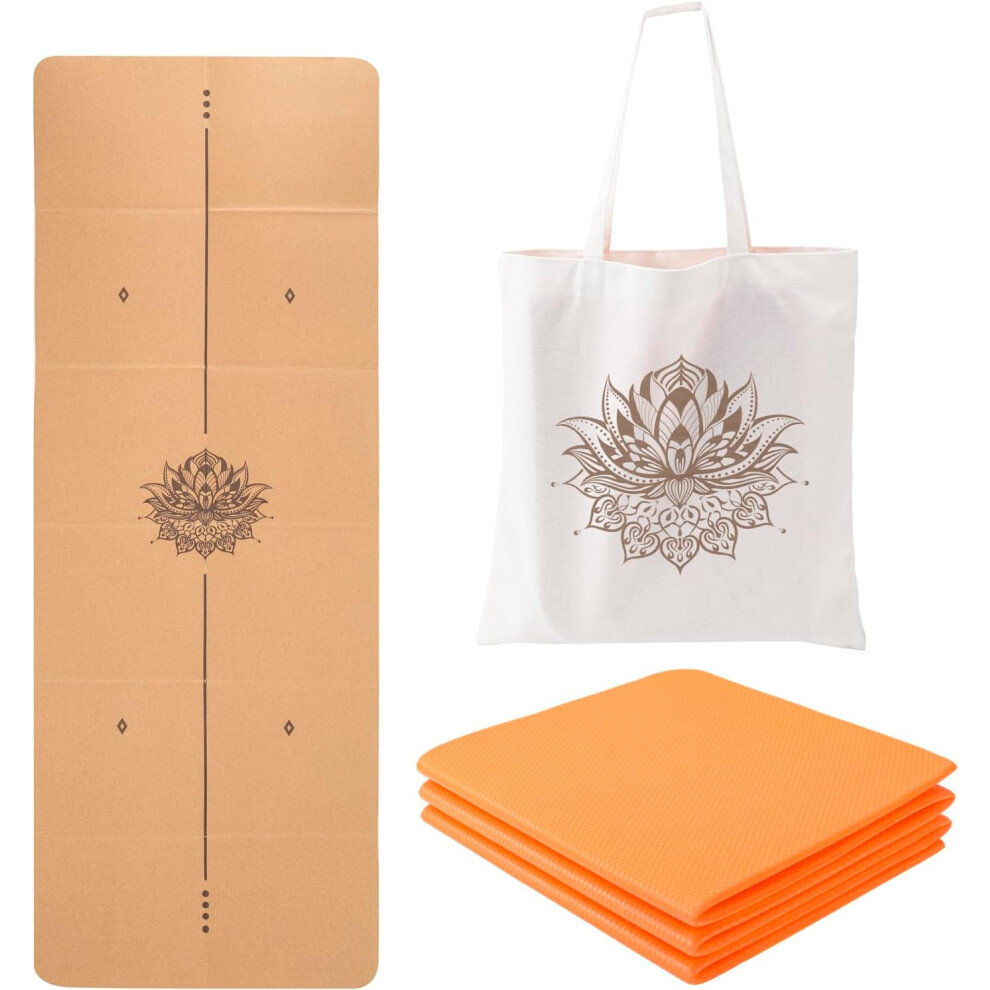 (lotus center line02) Cork Folding Yoga Mat, 5mm Thickness, Standard Size