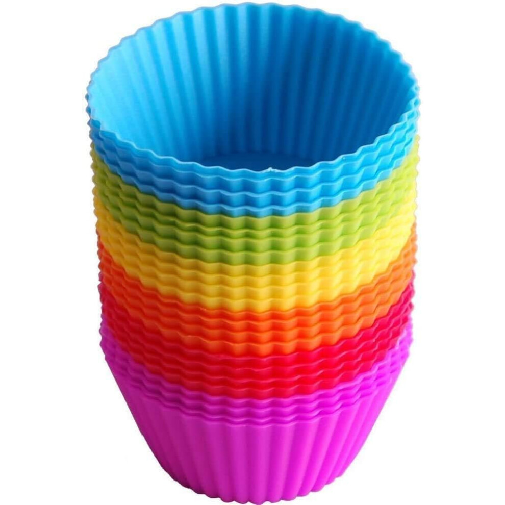 Zuvo 7cm Silicone Muffin Cases Reusable Non Stick Baking Molds for Cupcakes and Yorkshire Puddings Pack of 24 Colorful Bakeware