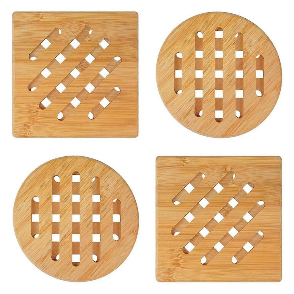 Heat-resistant bamboo trivets, square and round, for bowls, pots and plates