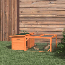 PawHut Rabbit Hutch, Guinea Pig Hutch Outdoor with Run & Open Roof, Orange