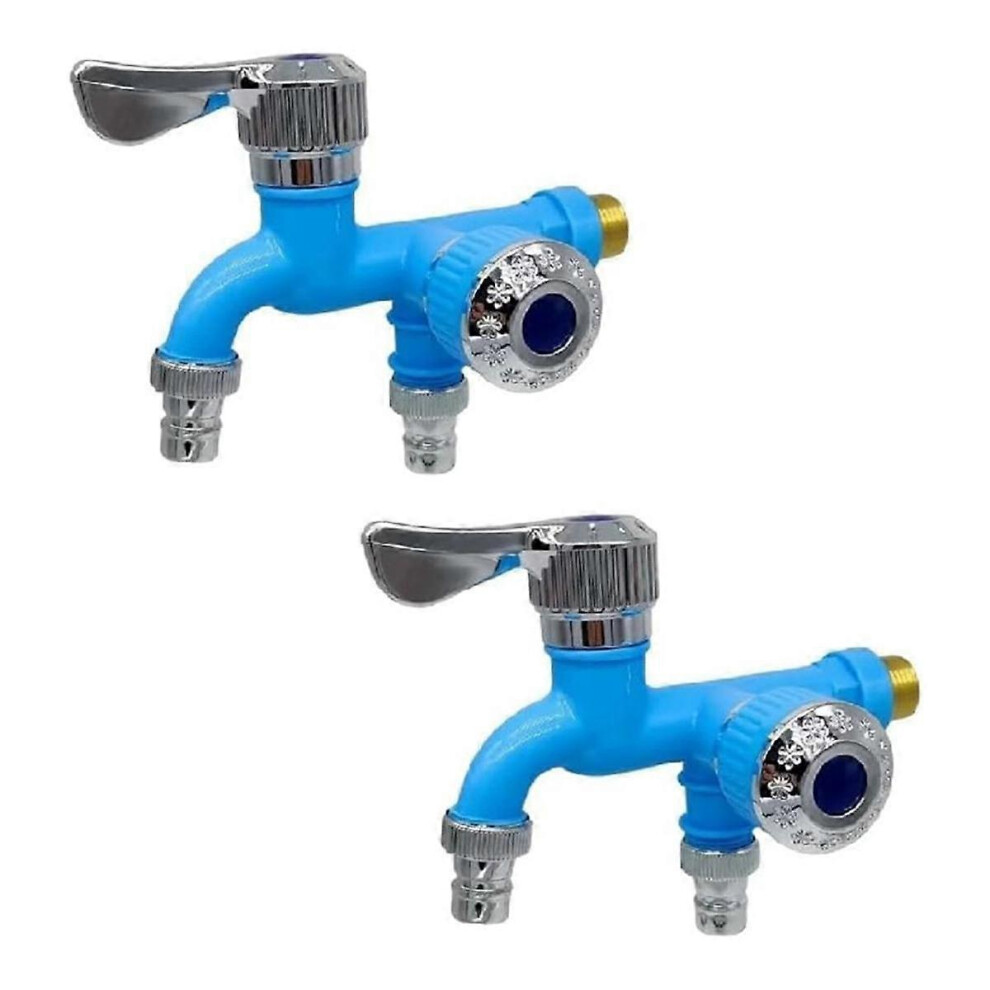 2PCS 2 Way Faucet Faucet Splitter Garden Hose Splitter Water Spigot Splitter,Outdoor Double Taps Water Faucet,Blue