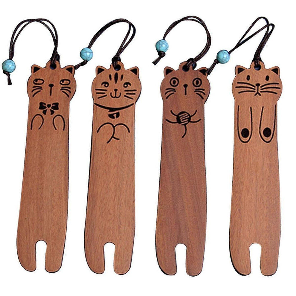 4PCS Bookmark, Funny Book Mark for Book Lover, Wooden CatBook Marker Gifts for Reader Lovers