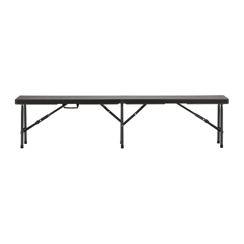2Pcs Black Rattan Effect Plastic Outdoor Garden Folding Bench Set 1