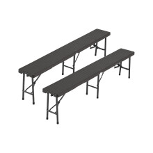 2Pcs Black Rattan Effect Plastic Outdoor Garden Folding Bench Set