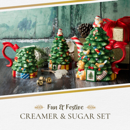 Spode Christmas Tree Sugar and Creamer Set | Set of Figural Tree Cream 1