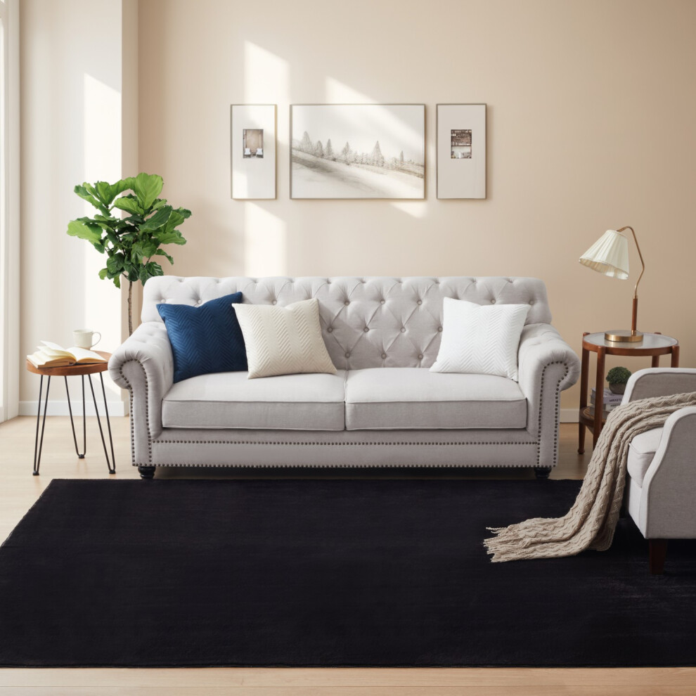 (160 x 230 cm (5ft 4" x 7ft 8"), Black) Shaggy Non Slip Rugs Large Living Room Rug Bedroom Carpets