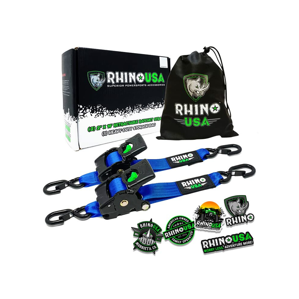 Rhino Usa Retractable Ratchet Tie Down Straps (2Pk) - 3 033Lb Guarante 850022810213