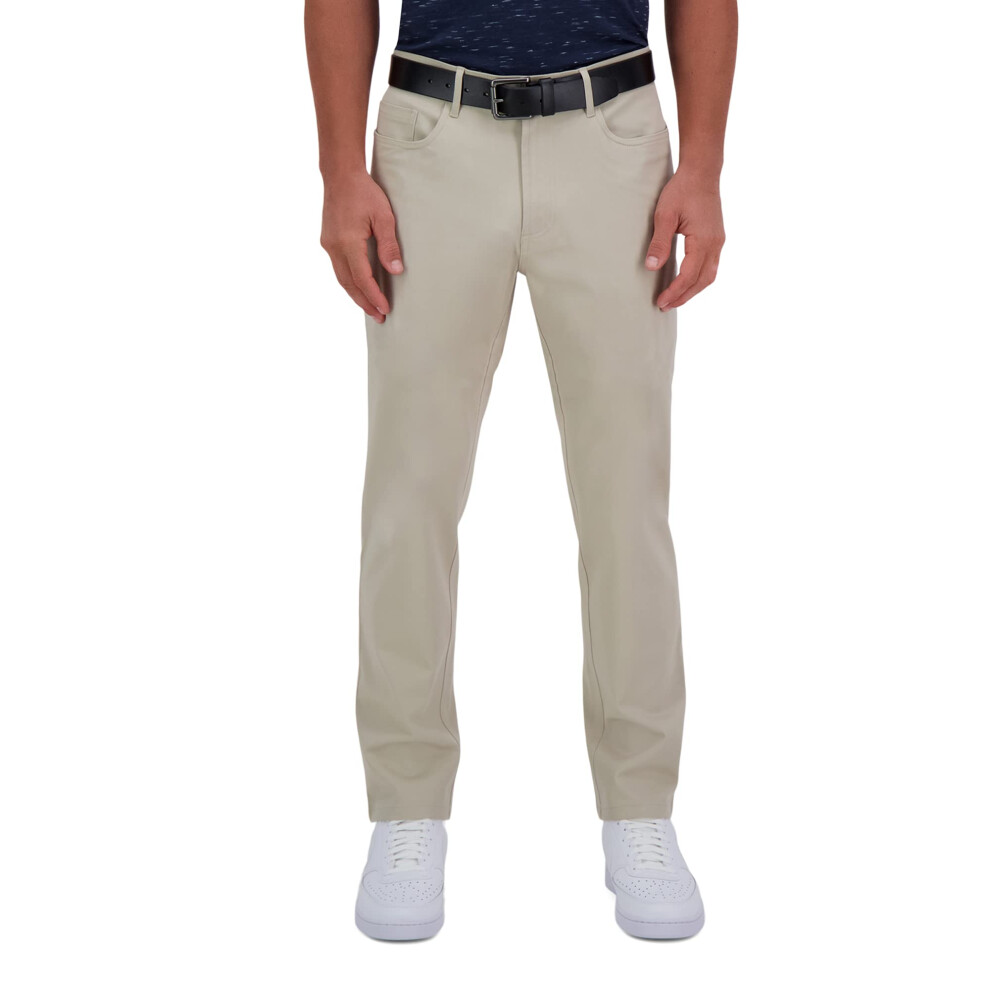 Pantalon d   contract    Haggar pour homme, coupe droite, sans fer, kaki, taille flexible, devant plat, beige sable, 36 x 30