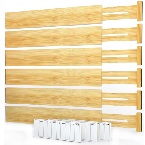 SpaceAid Bamboo Dirker Dividers with Labels Kitchen Adjustable Dather Organizors Organization Extensible pour les commodes de bureau a domicile e