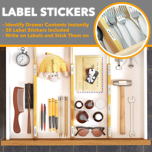 SpaceAid Bamboo Dirker Dividers with Labels Kitchen Adjustable Dather Organizors Organization Extensible pour les commodes de bureau a domicile e 2