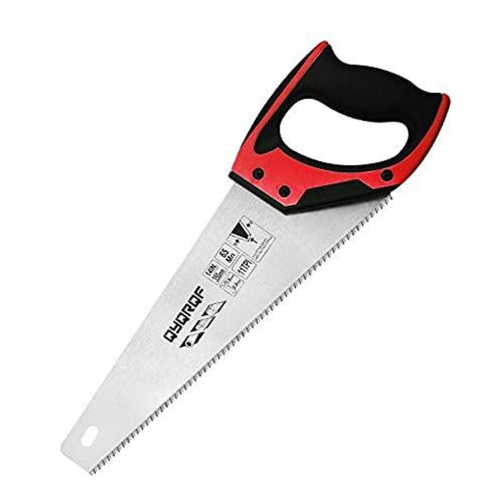 (red) 14in Pro Hand Saw, 11 Tpi Fine-cut Soft-grip Hardpoint Handsaw Perfect For Sawing, Trimming, Gardening, Pruning & Cutting Wood, Drywall, Plastic P