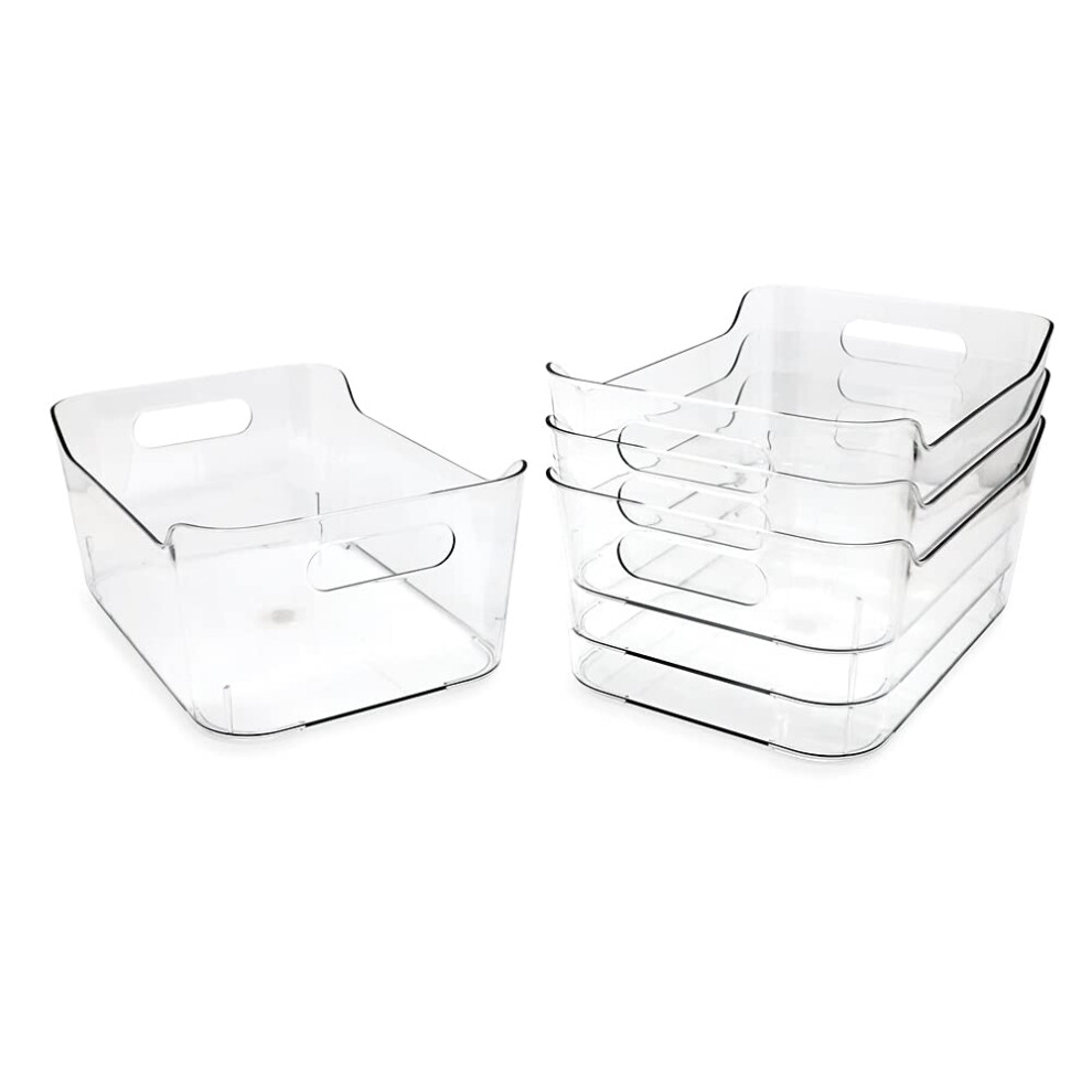 Isaac Jacobs 4Pack Small Clear Storage Bins 94    x 67    x 41    w Handles  Plastic Box Set  Home  Office  Fridge  Freez