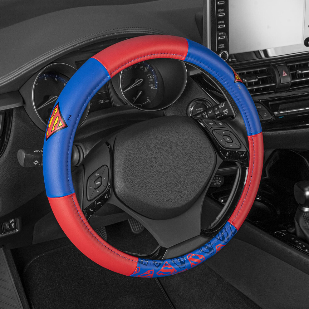 Superman Car Steering Wheel Cover - Steering Wheel Cover With Officially Licensed Warner Brothers Graphics, Great Automotive Accessory Gift Idea For 826942151668