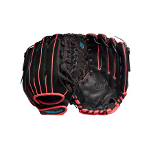 Wilson 2022 A440 Flash 12" Fastpitch Utfield Handske - Vänsterhand, Svart/Rosa/Tropisk Blå