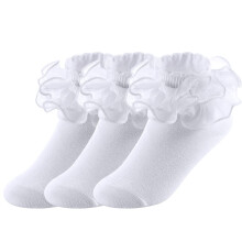 Yepami Big Girls Spetsstrumpor Skimrande S?t Volanger Bekv?m Frilly Dress Ankelstrumpor 3 par (Vit Liten 2_?r)
