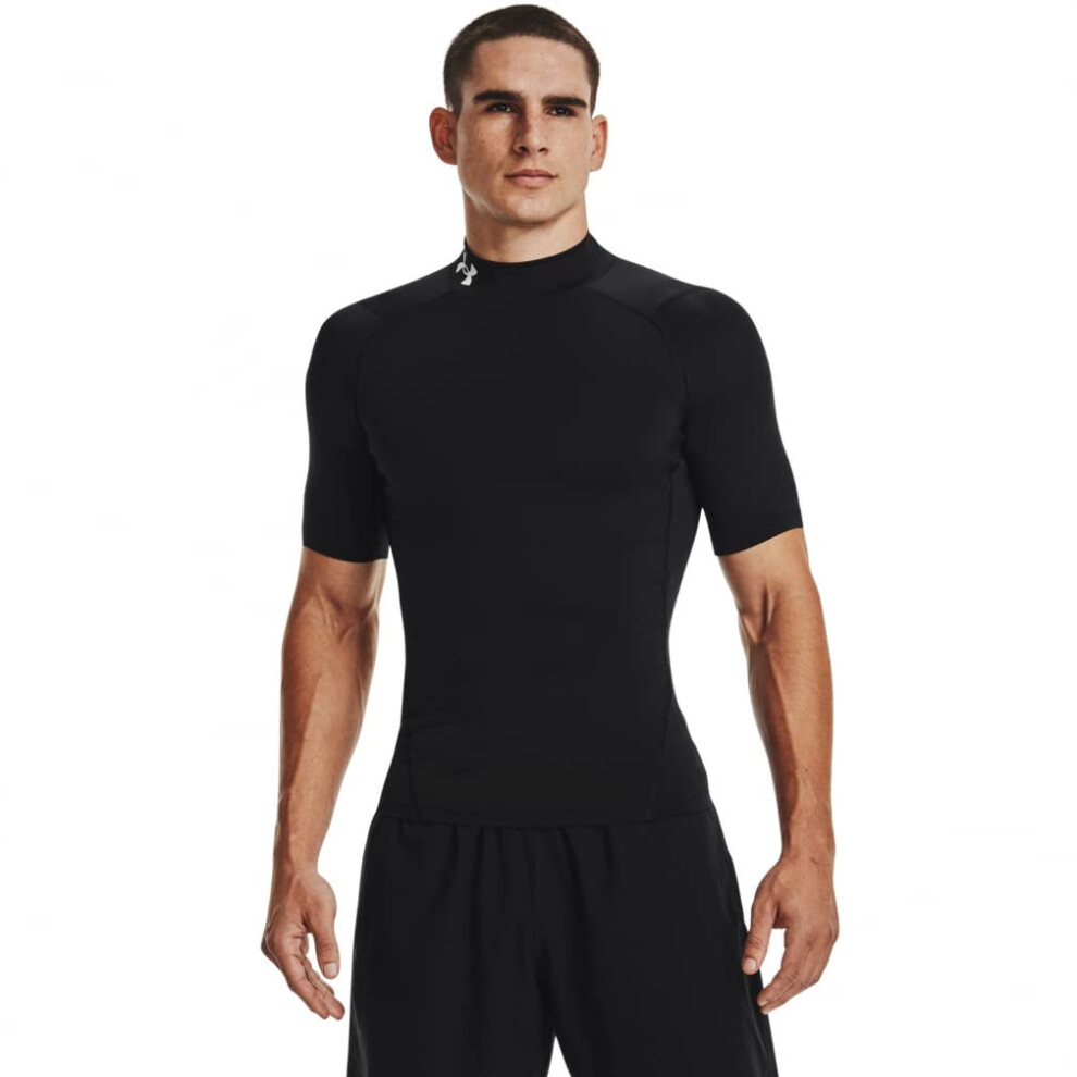 Under Armour Mens HeatGear Armour Comp Mock Short Sleeve TShirt  Black 001White  XLarge