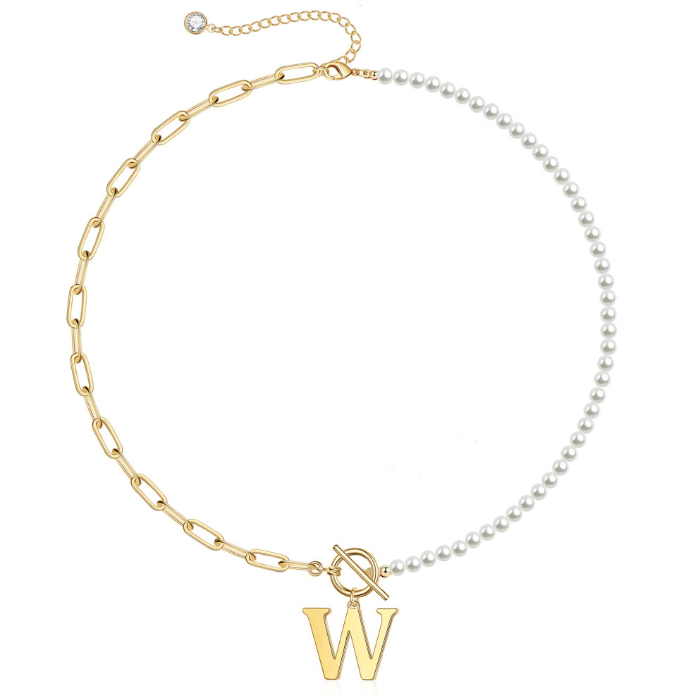 Collier D Licat En Perles Avec Initiales Pour Femme En Plaqu Or 14 Carats Paperclip Lin-image