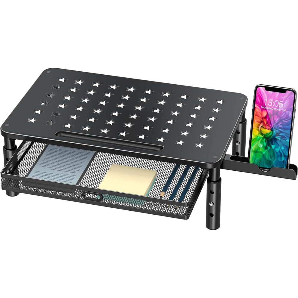 Zimilar Monitor Stand Riser With Metal Mesh Drawer Height Adjustable With Phone Holder For Computer Laptop Printer Notebook Computer Mo 6971667274469