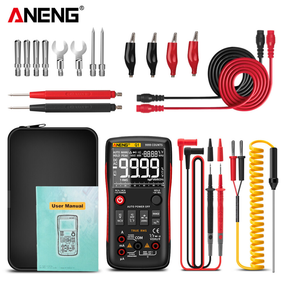 (Q1 Red Pro) Aneng Q1 Digital Multimeter 9999 Analog Tester True Rms Professional Multimetro Diy Transistor Capacitor Ncv Testers Lcr Meter 6935462410460