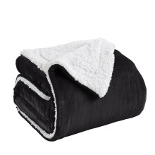 (Black -Sherpa Fleece) King Sherpa Fleece Blanket Throw Bed Sofa Couch UK