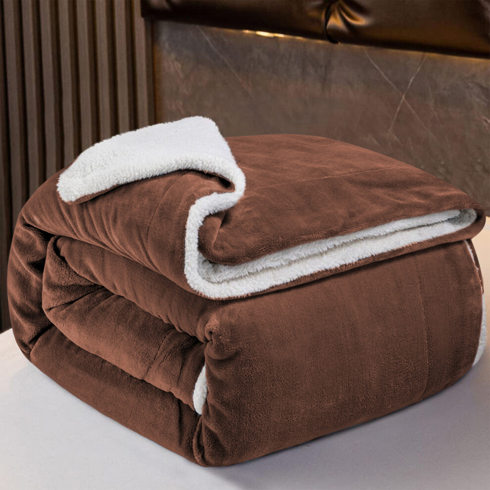 Supreme Bedding Ltd (Coffee -Sherpa Fleece) King Sherpa Fleece Blanket Throw Bed Sofa Couch Uk