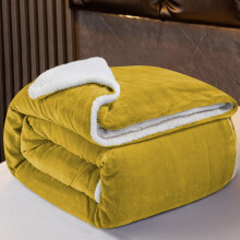 (Yellow -Sherpa Fleece) King Sherpa Fleece Blanket Throw Bed Sofa Couch UK