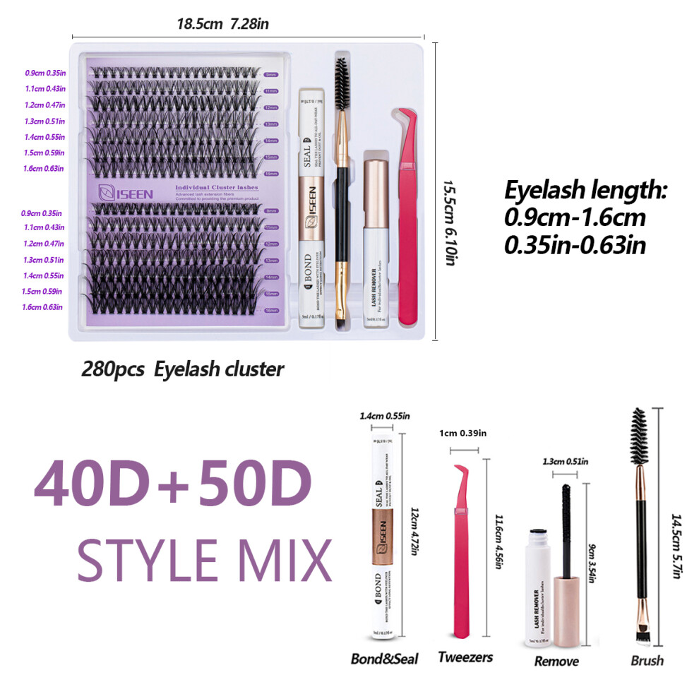 Flemye (40D 50D Kit) Diy Lash Extension Mix Styles Lash Clusters Individual With Bond&Seal Remover Tweezers Lash Brush